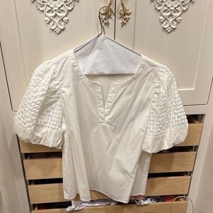 Marc New York White Textured Sleeve Blouse